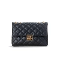 Classic black quilted leather shoulder bag with elegant gold lock and chain strap for women - Black