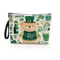 Borsa da trucco di San Patrizio con orsetto e motivi di trifoglio verde - Stile Orso con Camicia Verde (款式4)