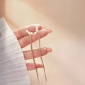 Long gold tassel earrings with sleek snake chain and white pearl accents for women - Gold Pearl Snake Chain
