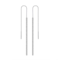925 silver linear drop earrings featuring rows of sparkling cubic zirconia in a silver finish - Silver Long Streamline Ear Threader (SE111-P)