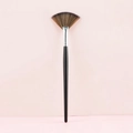 Versatile fan makeup brush with soft bristles and sleek matte black handle for highlighting - Small Fan Brush Black Silver Brown Hair