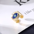 Retro hammered gold evil eye open ring with blue and black enamel inlay design - Mixed Color Evil Eye