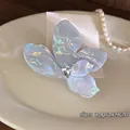 Blue opal acetate flower hair claw with crystal, elegant shark clip for women, approx. 9cm - Light Purple Large Flower