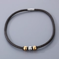 Men's hip-hop braided leather bracelet with gold and silver beads in dark brown - Brown Necklace
