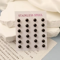 Lot de 12 paires de puces d'oreilles boules en acier inoxydable noir sur présentoir - Noir (7mm)