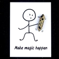Dalmatian Jasper stone on white card with Make Magic Happen text and simple human icon - Dalmatian Jasper