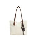 Sac fourre-tout en cuir crème avec anses marron et breloques de chat créatives - Beige Avec Pendentif