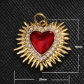 Macro detail of a 20mm gold-plated heart pendant with red stone and white zircon halo - Heart Surrounded Red Gem Style (A0040)
