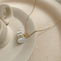 Elegant gold titanium steel necklace with white cat eye gourd pendant and zircon bowknot - X243 Gold Gourd Cat Eye