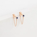 Rose gold chain earrings featuring a round dark blue sapphire gemstone inlay - September Royal Blue - Rose Gold