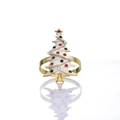 Golden Christmas tree napkin ring with white enamel and colorful rhinestones - White Enamel Christmas Tree