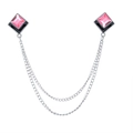 Geometric square collar chain with pink gemstones and silver tassels for shirts - Pink (Silver Base)