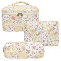 Quilted floral cotton cosmetic bag 3-piece set with houndstooth patterns and yellow flowers - Egg Yolk Flower