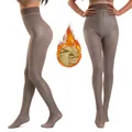 Glitzernde Thermo-Leggings mit Silberfaden und Fleecefutter, hohe Taille für den Winter - Unterteile / 240g Verdicktes Fleece / Metallic Transluzent Kaffee