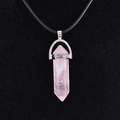 Pink quartz hexagonal point pendant necklace with silver clasp on black cord - Rose Quartz