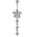 Silver belly button ring with zircon flower pendant and dangling sparkling accents - Silver Flower
