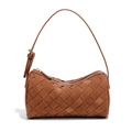 Chic brown suede woven pillow bag with large Intrecciato pattern and adjustable strap - Brown