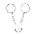 Silver magnetic heart puzzle keychain set with BEST FRIENDS engraving for friends - White Pair