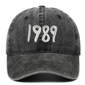 Berretto vintage in cotone lavato grigio antracite con ricamo 1989 bianco - Nero
