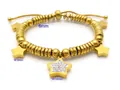 Gold titanium bead bracelet with star charms and sparkling crystal star pendant - Gold Star Beaded Style (KB114992-KFC)