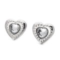 Silver stainless steel heart stud earrings featuring clear crystal zircon and beaded edge - Silver Base Transparent Zircon Style (KE55472-Z)