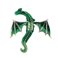 Vintage emerald green dragon brooch with crystal wings in silver finish metal - Green Enamel