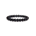 Elastic bracelet with round black agate beads on a clean white background - Polished Black/Obsidian