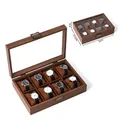10-slot dark walnut grain watch box with clear window and metal latch 32x21.6x8cm - 10-Slot Walnut Watch Box