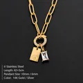 Gold stainless steel paperclip chain necklace with 'O' letter tag and crystal pendant - Letter O