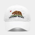 Close-up of the California Republic bear embroidery on a white cotton baseball cap - Adjustable / White