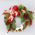 Christmas wreath with pine needles, red berries, pine cones and a deer ribbon bow - 40cm Reindeer Wreath