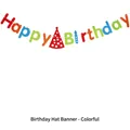 Striscione colorato Happy Birthday con decorazioni a forma di cappelli a pois - Stile Cappello di Compleanno / Colorato