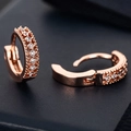 Rose gold minimalist hoop earrings featuring double rows of micro-paved cubic zirconia - Double Row Zirconia / Rose Gold