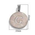 Stainless steel shell pendant with letter G, 22mm diameter round charm for DIY necklace - Steel G