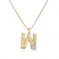 Two-tone plated letter W pendant necklace with cubic zirconia on box chain - Letter W