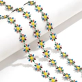 Colorful enamel daisy flower chain with stainless steel links for jewelry making - Price per Meter / Steel-Mixed