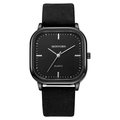Minimalist square quartz watch for men featuring a black dial and matte leather strap - Black Face Black Strap