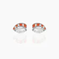 18K gold-plated sushi stud earrings featuring orange enamel and marquise cubic zirconia - Sushi Design-Silver