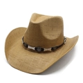 Cappello da cowboy vintage in paglia con fascia in pelle e borchie a stella - M(56-58cm) / Cachi