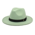 Detail of mint green fedora wool hat with black leather strap and gold metal rivet - M (56-58cm) / Mint Green
