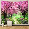 Detail of a cherry blossom landscape tapestry hanging in a minimalist home setting - Brushed Fabric / 73X95CM / GT200096 (浪漫樱花)