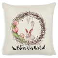 Easter decorative pillow case with watercolor rabbit, wreath and Bless Our Nest text - Zl2002064-14 / 45*45cm Cover Only