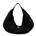 Borsa hobo minimalista in pelle scamosciata nera con doppia zip argento e tracolla larga - Nero