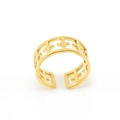 Anillo ajustable de acero inoxidable dorado con diseño de cruz calada y estilo abierto - Talla 7 (Ajustable) / Dorado