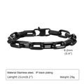 Minimalist black stainless steel square link bracelet with vacuum IP plating finish - Black (21cm)