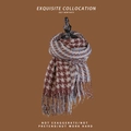 Sciarpa invernale pied-de-poule con frange in marrone, beige e grigio-azzurro - Nappa Colore Misto Pied de Poule Caffè Misto