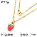 Gold titanium steel necklace with red enamel strawberry pendant including size specs - Red Strawberry Pendant Necklace (KN292995-Z)