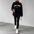Oversized black fleece half-zip sweatshirt with New York embroidery and stand collar - S / Black