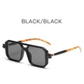 Gafas de sol cuadradas de doble puente con montura negra y patillas de carey - Montura Negra Lentes Gris Negro