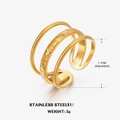 Anillo ajustable de acero inoxidable chapado en oro 18K con textura martillada - 1.7CM (Ajustable) / Anillo de Línea Dorada